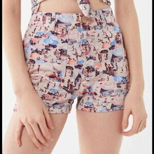 URBAN Outfitters Shorts High Rise Retro Beach Print Travel
